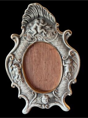 Vintage Pereiras Valado Portuguese Cherub Picture Frame Rococo Ceramic